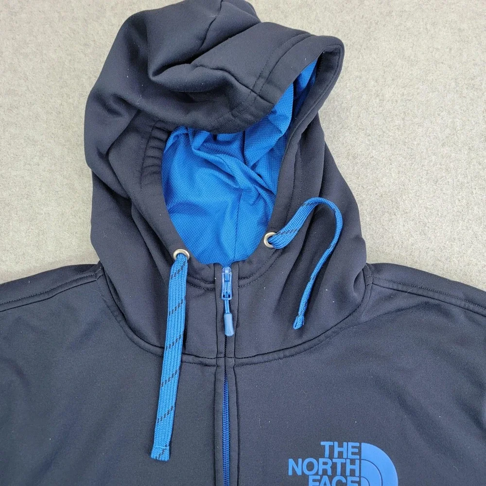 The North Face Hoodie Mens Large Blue Full Zip Fleece Logo High Neck Lined